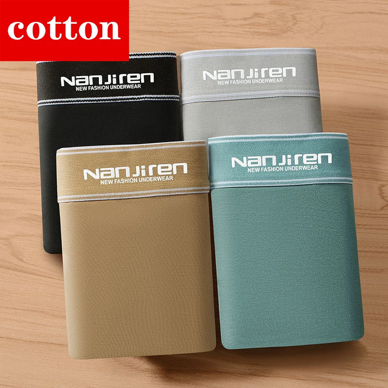 4-Pack Men's Cotton Boxer Briefs – Solid, U-Convex, Plus Size L-6XL