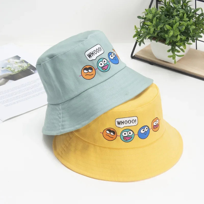 Korean Cute Cartoon Kids Bucket Hat – Boys & Girls Outdoor Sun Cap with Windproof Rope