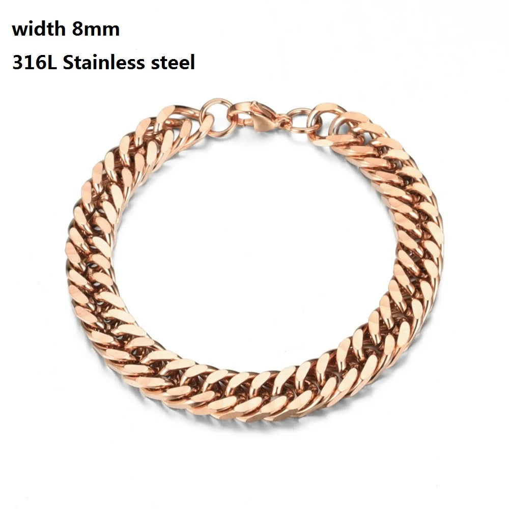 316L Stainless Steel Cuban Chain Bracelet – Unisex Vintage Figaro Punk K-pop Viking Jewelry Gift
