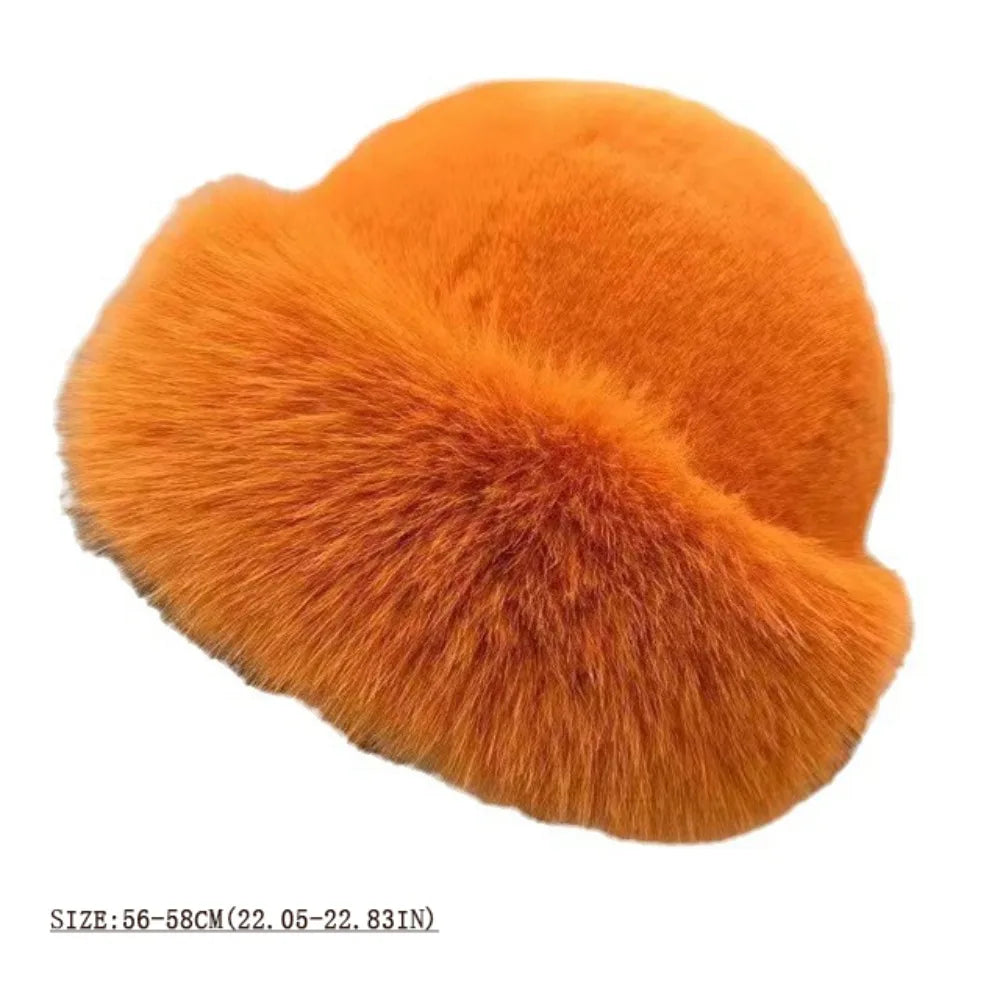 New Fluffy Fur Bucket Hat for Women, Warm Winter Fisherman Hat, Christmas Gift