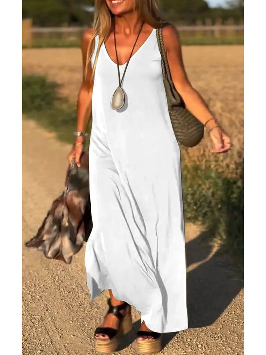 2024 Women's Summer V-Neck Beach Cover-Up – Boho Maxi Slip Dress