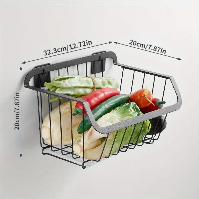 Stainless Steel Kitchen Storage Basket – Wall-Mounted Organizer for Fruits, Vegetables, Spices & Dishes