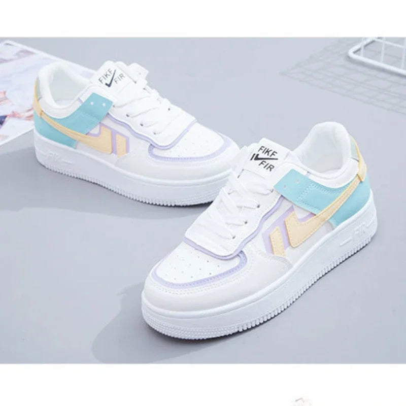 Fashion Lace-Up Flat Sneakers – Breathable, Wear-Resistant, Thick Sole