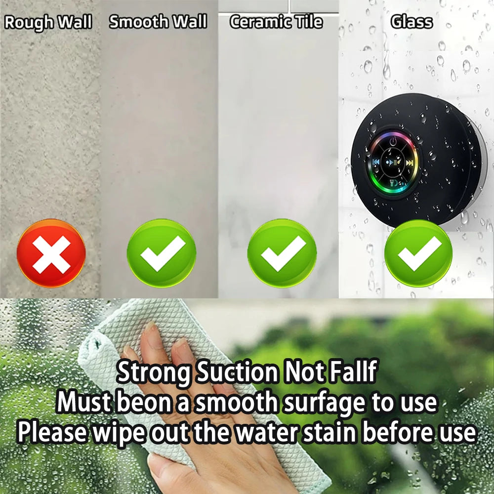 Portable Bluetooth Speaker – Waterproof LED Suction Cup Stereo