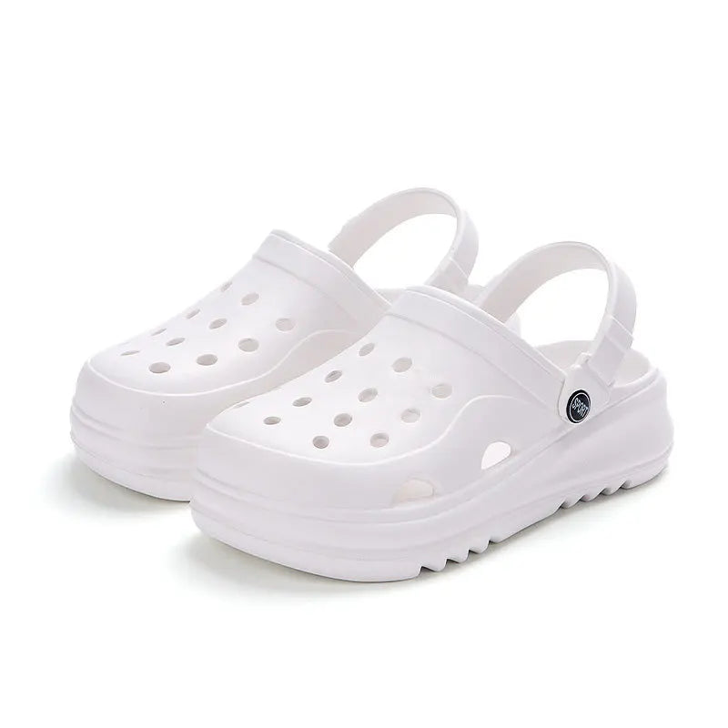 Thick-soled, non-slip beach sandals with wedge design.