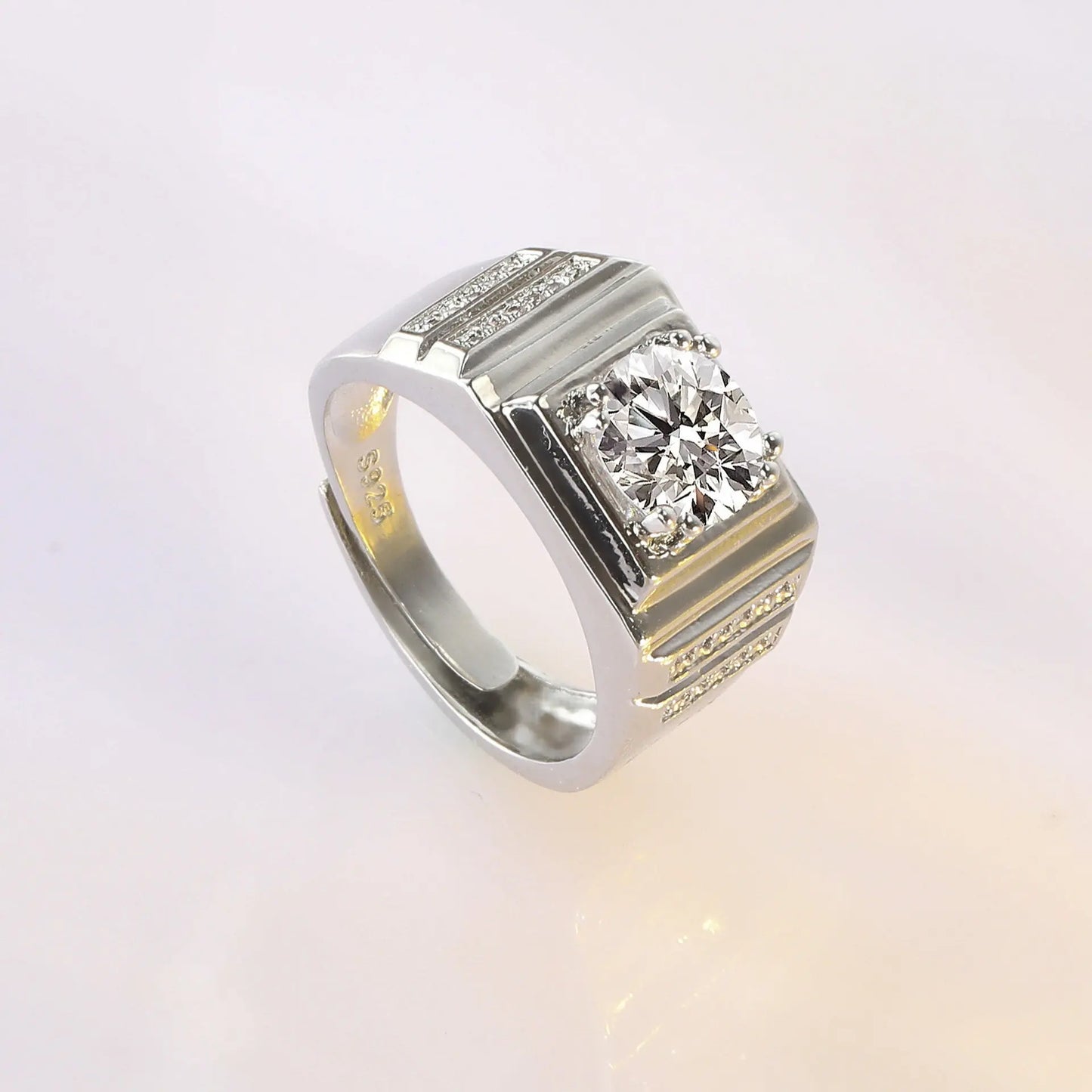 925 Sterling Silver Adjustable Crystal Ring – Fashion Wedding & Engagement Jewelry for Men