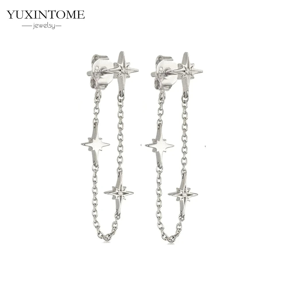 925 Sterling Silver White Zircon Tassel Hoop Earrings — Women’s Luxury Korean Fashion Jewelry 2025