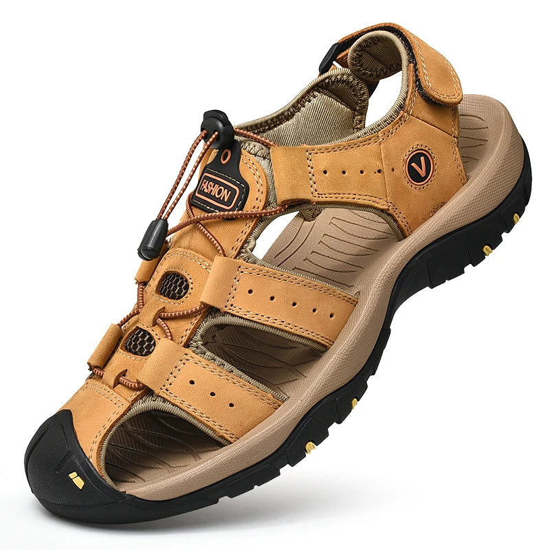 Men's Summer Leather Sandals – Casual Outdoor Beach Shoes