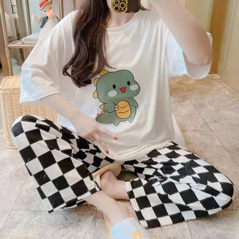 Women’s Cartoon Two-Piece Pajamas – Summer Sleepwear