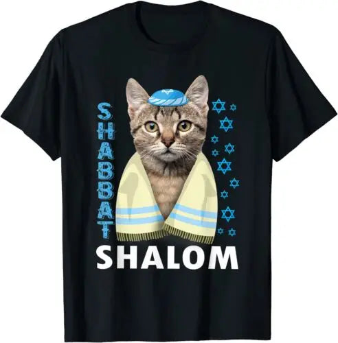 Funny Jewish Cat “Shabbat Shalom” Kippah Graphic T-Shirt – Women’s Summer Streetwear