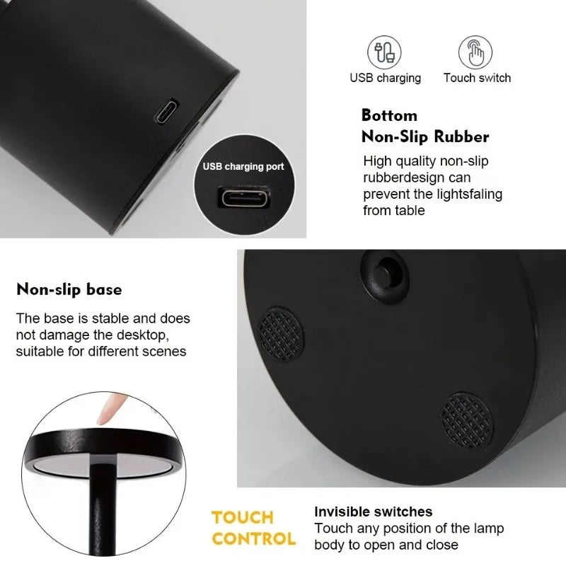 LED Touch Table Lamp – Rechargeable Wireless Night Light for Home & Hospitality