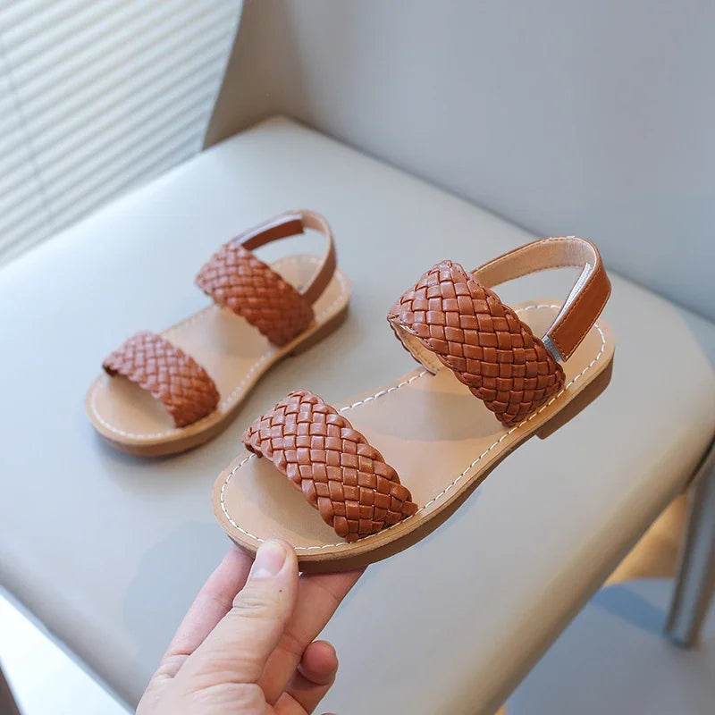 Girls’ Summer Sandals 2024 – Woven Design, Anti-Skid, Open-Toe Beach Shoes