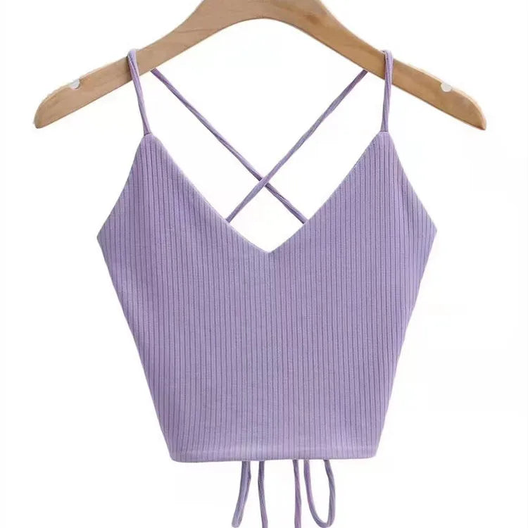 Women’s Ribbed Halter Crop Top – Lace-Up Tie Back, Sleeveless Summer Style