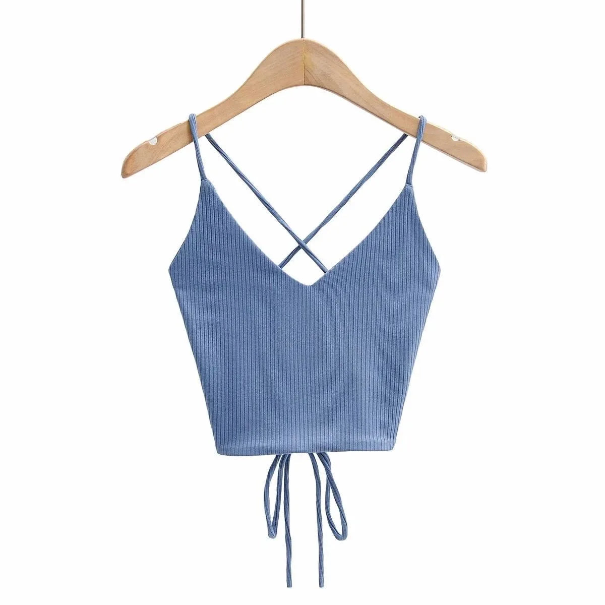 Women’s Ribbed Halter Crop Top – Lace-Up Tie Back, Sleeveless Summer Style