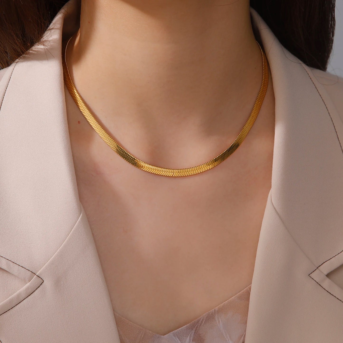 Skyrim Stainless Steel Snake Chain Necklace Gold Herringbone Choker for Women Men Trendy 2025 Jewelry Gift