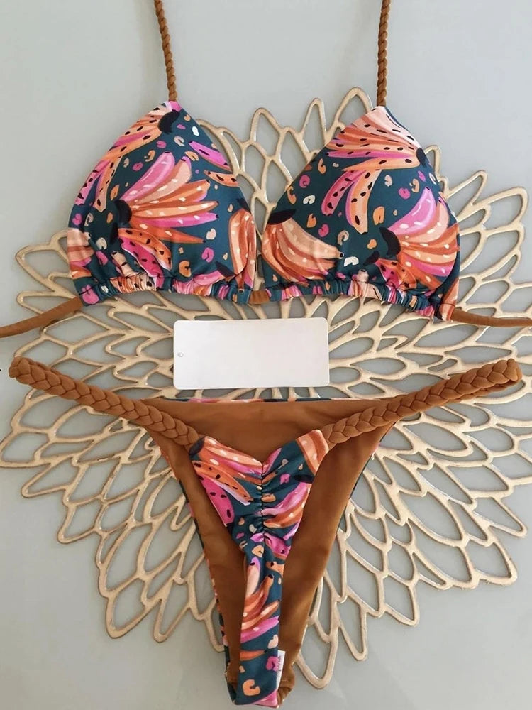 High-Waist Zebra Print Bikini – Brazilian Thong Set