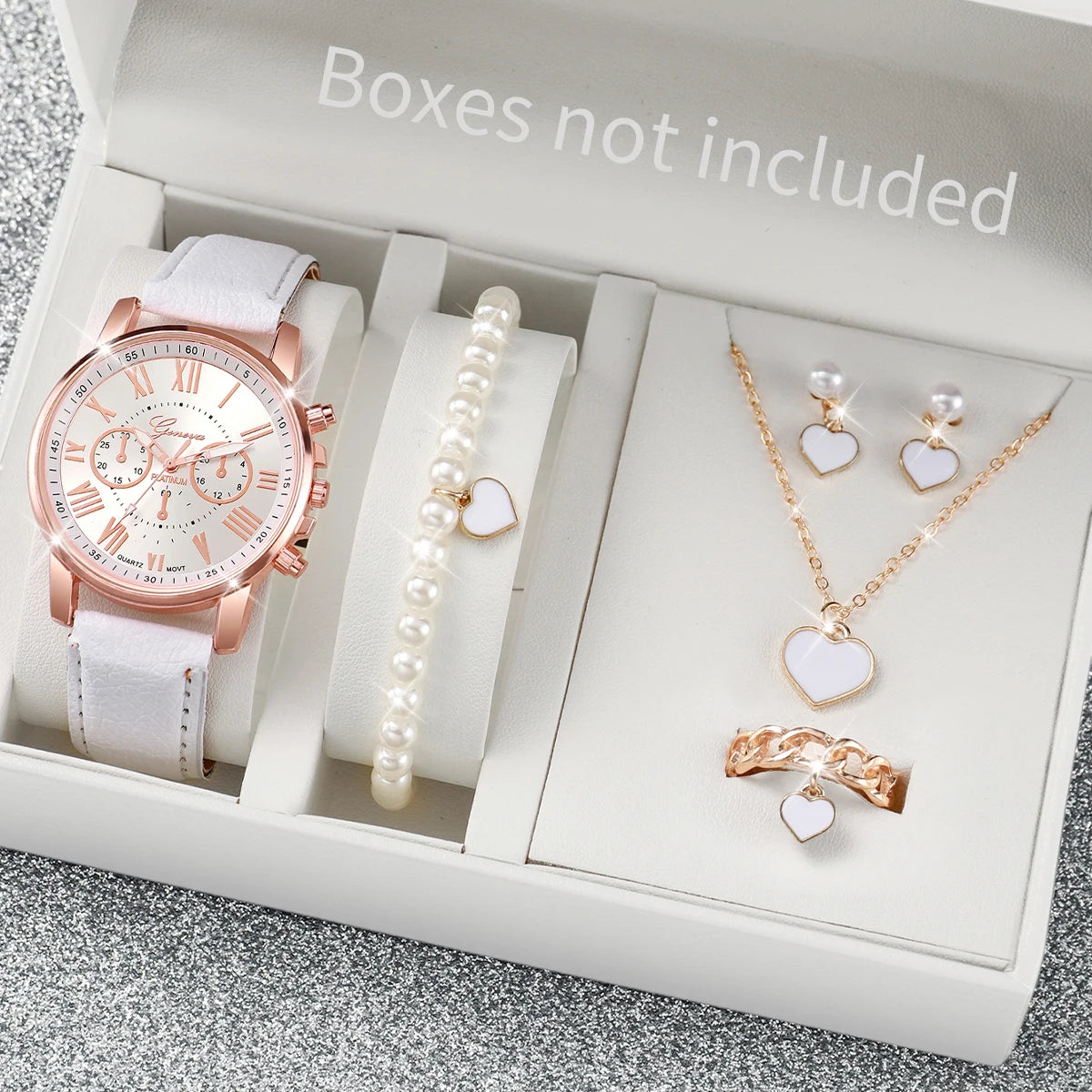 5/6PCS Women’s Quartz Watch Set – Leather Band & Rhinestone