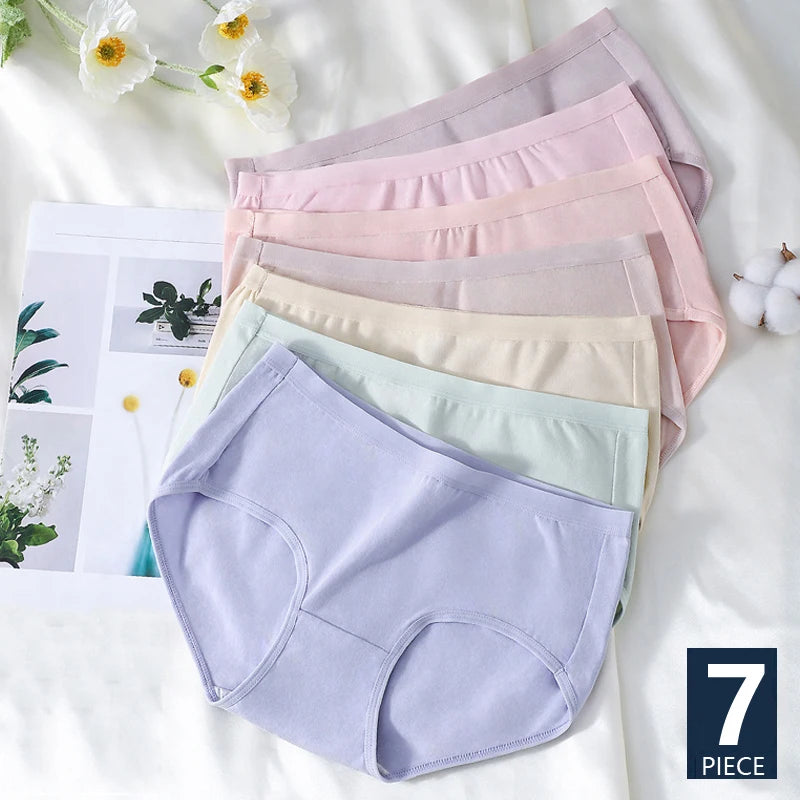 7Pcs Women’s Cotton Panties – Breathable Low-Waist Briefs with Cute Bow, Soft Comfortable Lingerie