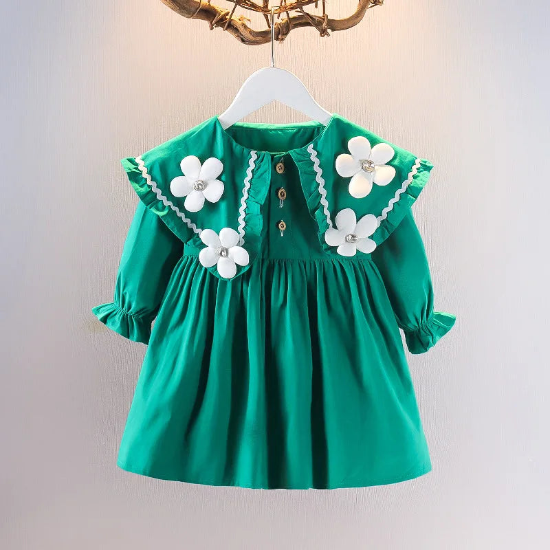 Girls’ Korean Floral Cotton Princess Dress (Spring/Autumn)