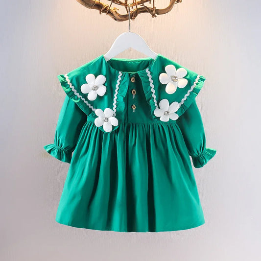 Girls’ Korean Floral Cotton Princess Dress (Spring/Autumn)