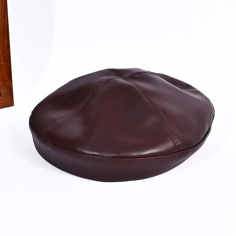 Women’s Octagonal Leather Beret – Vintage Painter Style Hat
