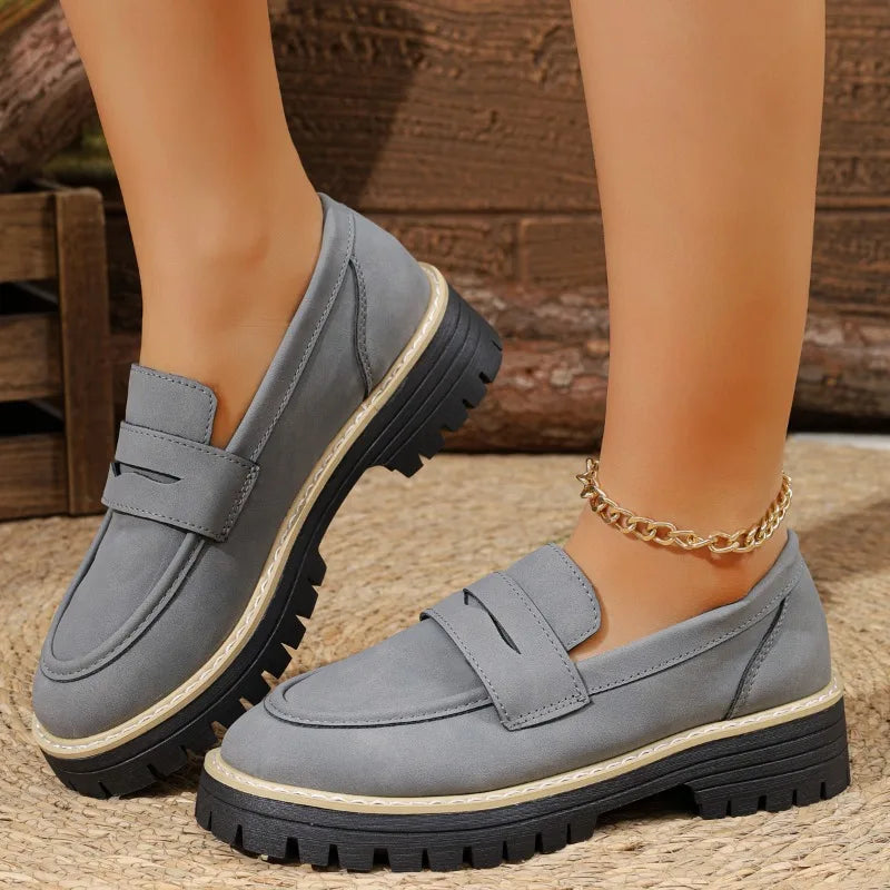Women’s Fashion Loafers – 2025 Spring/Autumn Low-Top Thick Heel Casual Shoes (36–43)