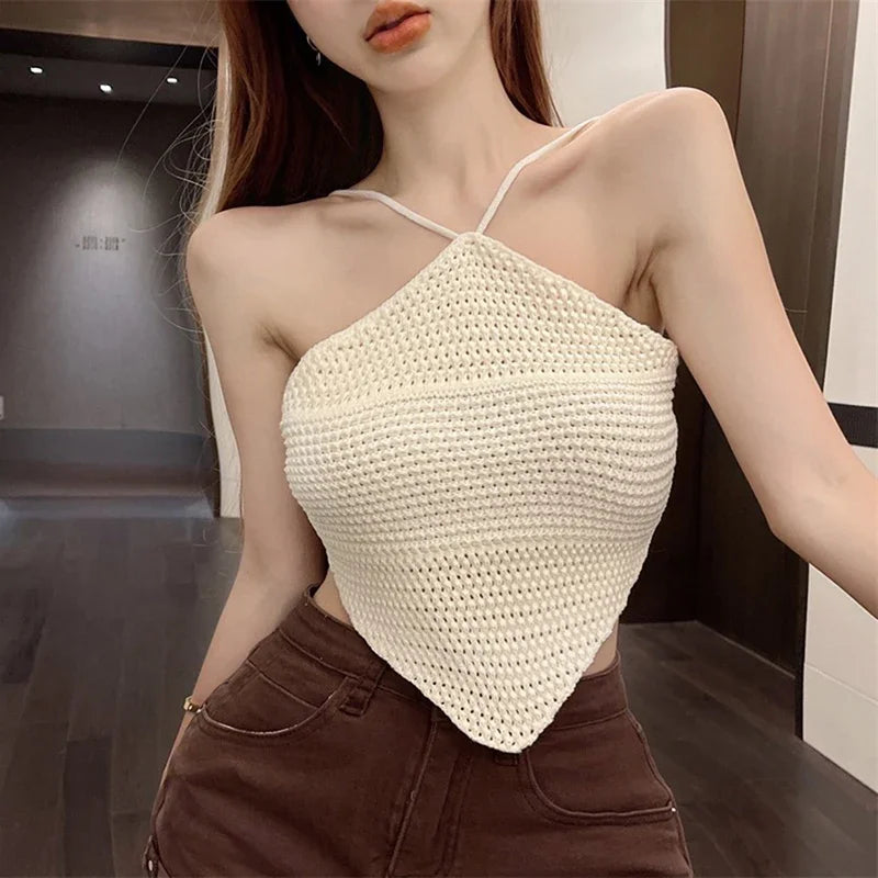 Sexy Hollow Halter Knit Tank – Backless Summer Camisole