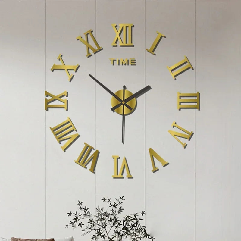 Large 3D DIY Silent Wall Clock – Modern, Punch-Free, Black/Gold/Silver