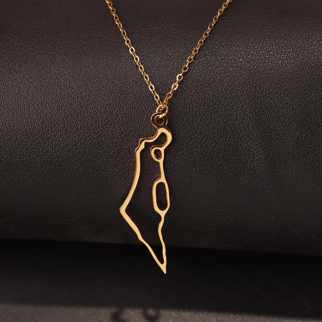 Israel Map Pendant Choker Necklace – Stainless Steel Jewish Gift for Women.