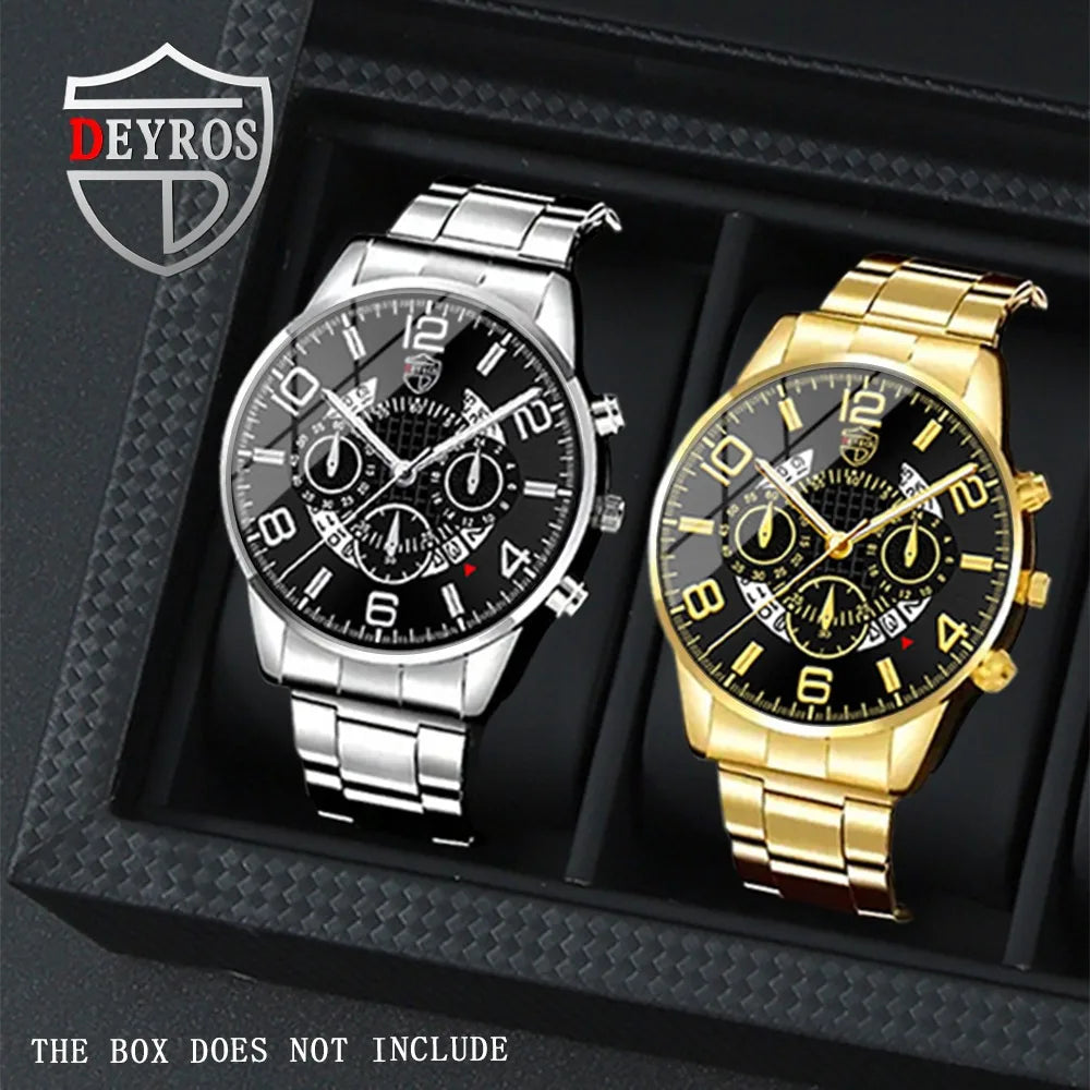 2-Piece Men's Quartz Watch Set – Alloy Strap