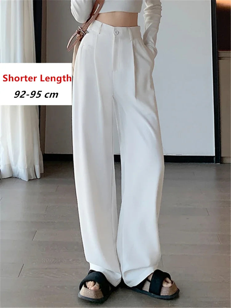 2024 Spring Summer Women’s High Waist Wide Leg Pants – Elegant Minimalist Straight Loose Trousers with Button Detail