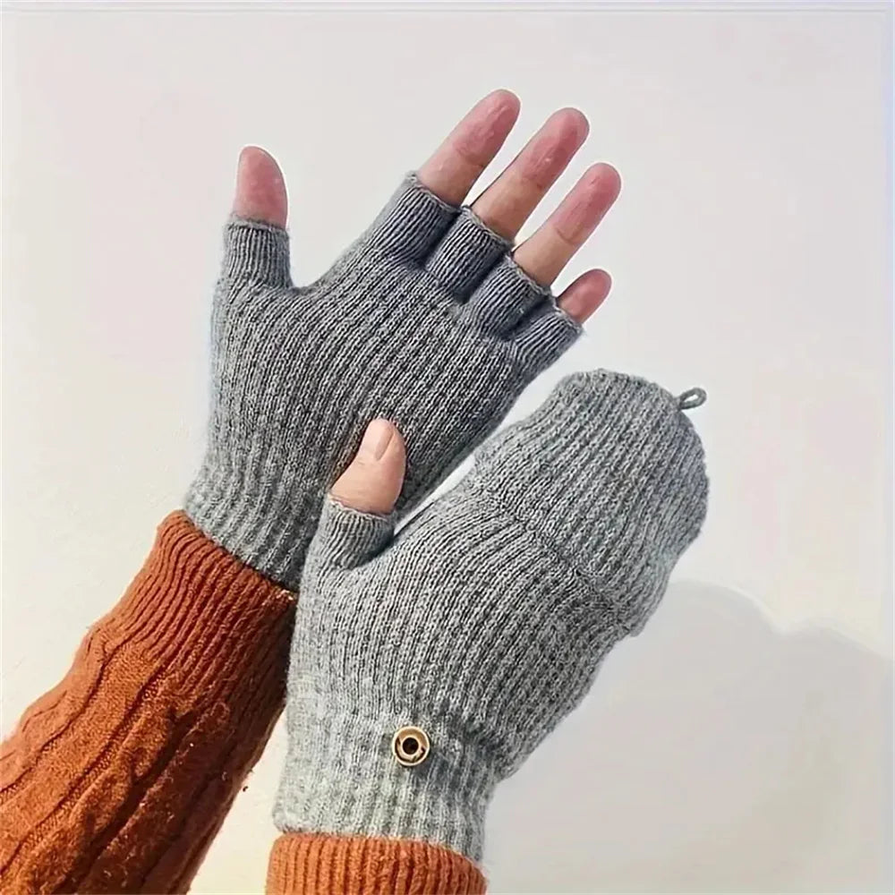 Winter Knitted Flip-Top Gloves – Warm, Windproof, Half-Finger Design for Men & Women