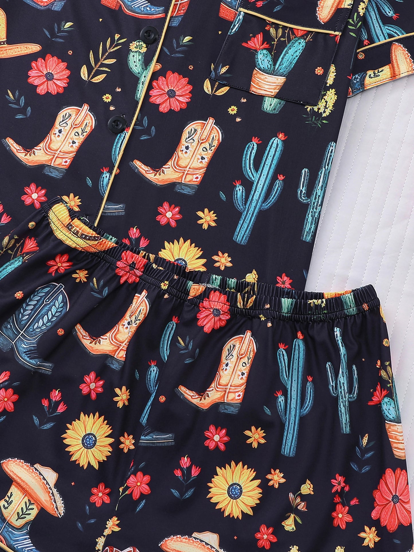 2-Piece Women’s Sleepwear Set – Denim Print Top & Shorts
