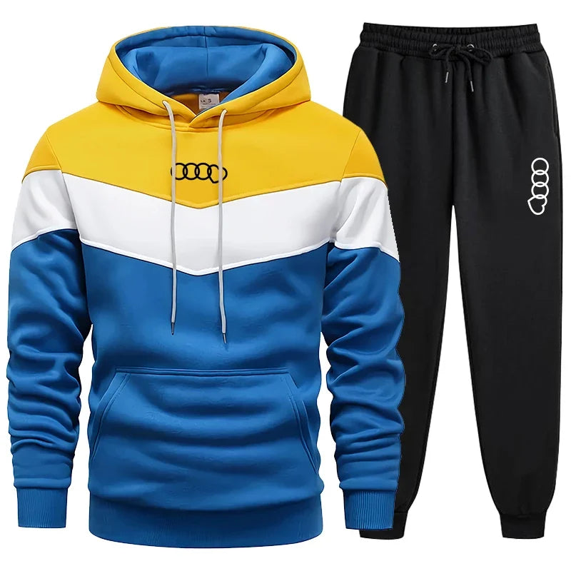 Men’s Casual Hoodie Sweatshirt Tracksuit – Tricolor Sports Jogging Set