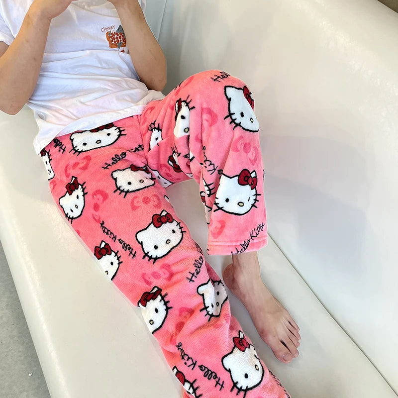 Sanrio Hello Kitty Flannel Pajamas – Warm Autumn Home Pants
