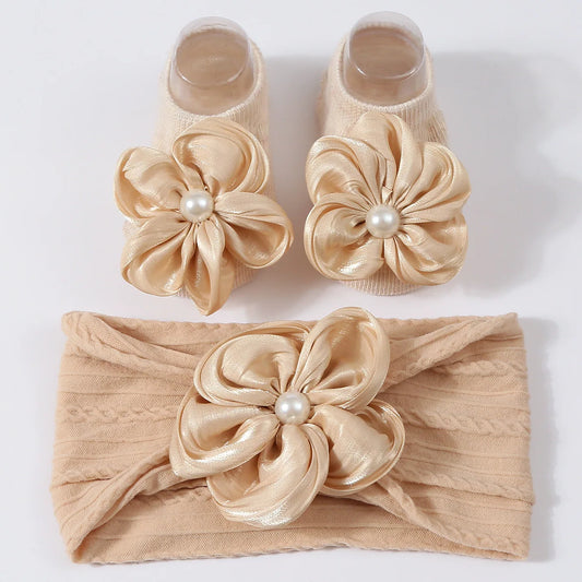 Baby Pearl Headband & Lace Socks Set (0–1Y)