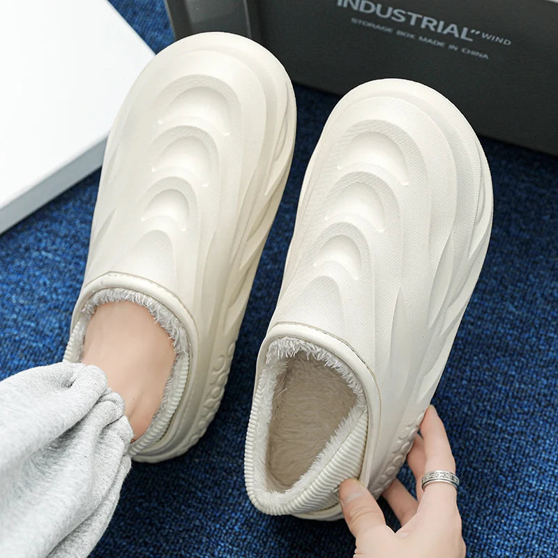 Warm Men’s Home Slippers – Velvet Heel, Non-Slip, Durable & Waterproof for Couples