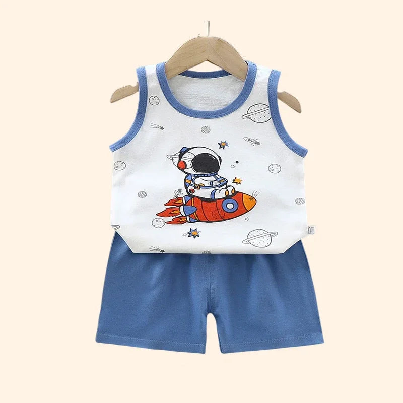 Kids Summer Clothes Set – Cotton Vest & Shorts (Unisex)