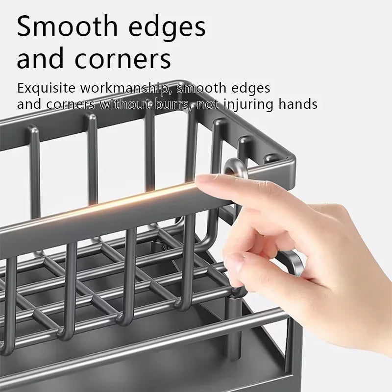 Kitchen Sink Storage Rack – No-Punch, Drainage Shelf for Rags, Sponges & Spices