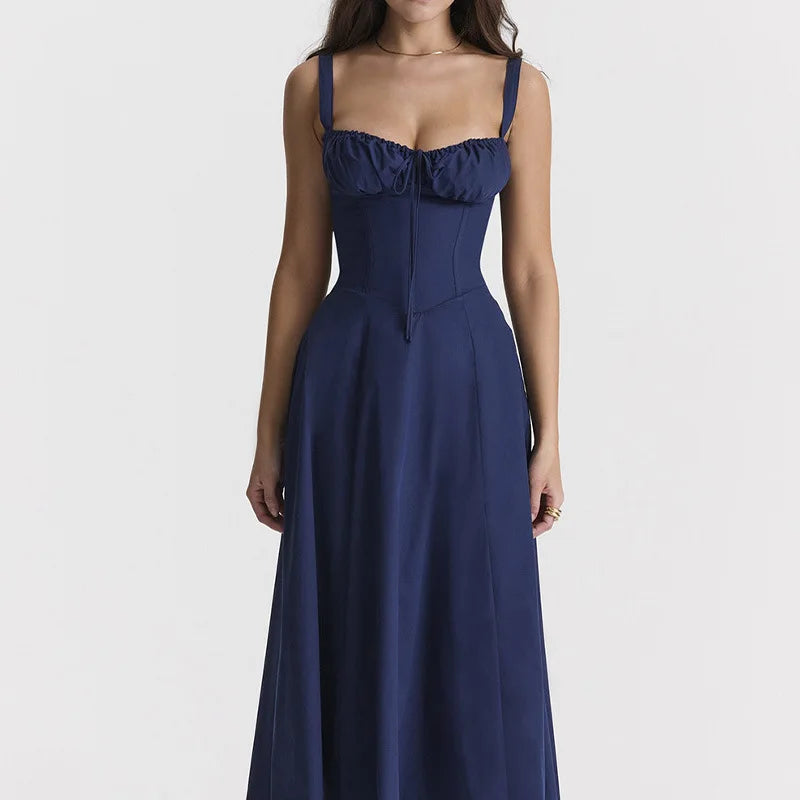 Women’s Floral Print Summer Midi Dress – Lace-Up Corset Beach Vacation Dress