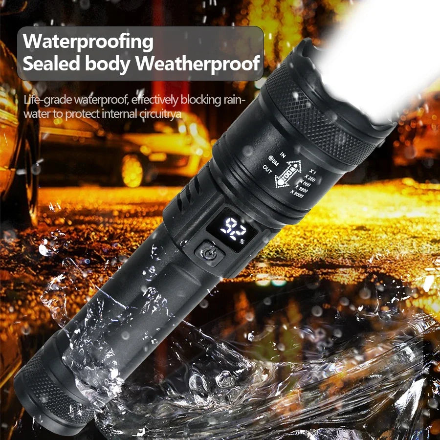 2000LM LED Tactical Flashlight – USB Rechargeable Zoom Torch