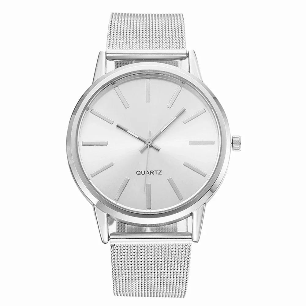 Fashion Women’s Quartz Watch Luxury Silver Mesh Strap Elegant Analog Wristwatch Relogio Feminino