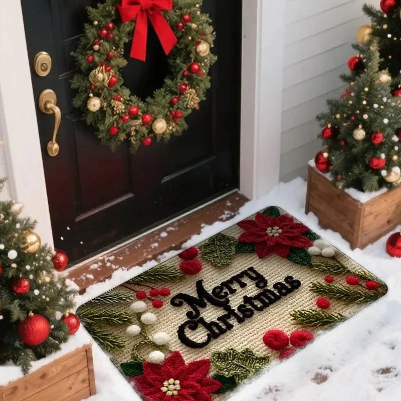 Christmas Door Mat – Gingerbread & Santa Holiday Foot Mat