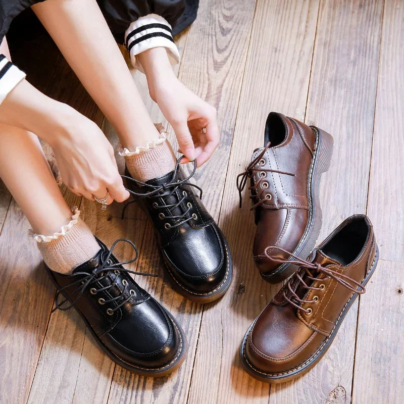 Women's Oxfords Shoes 35-40 Retro Round Toe PU Leather Comfortable Casual Lolita Style Footwear