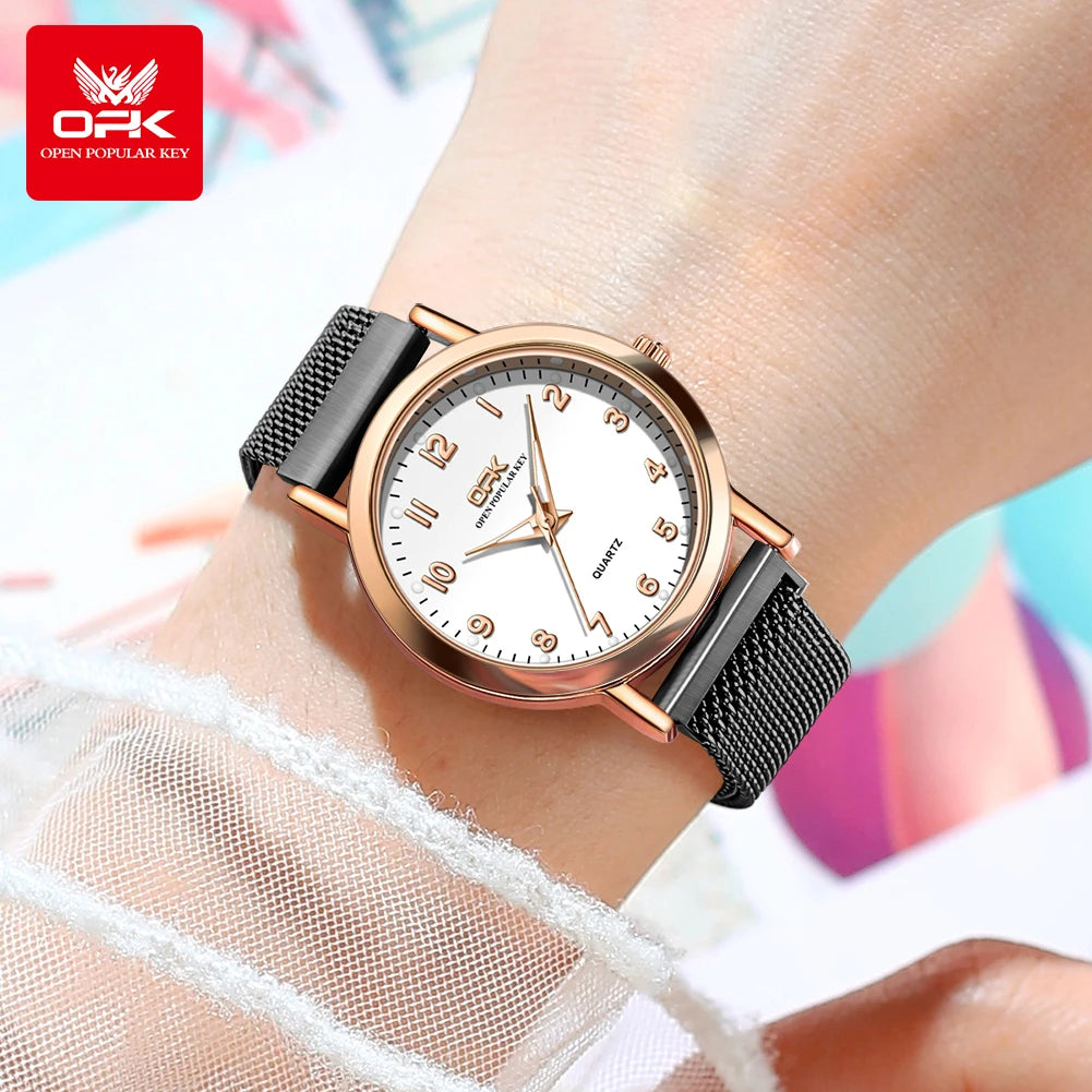 OPK 8115 Women’s Stainless Steel Mesh Water Resistant  (3 Bar) Watch