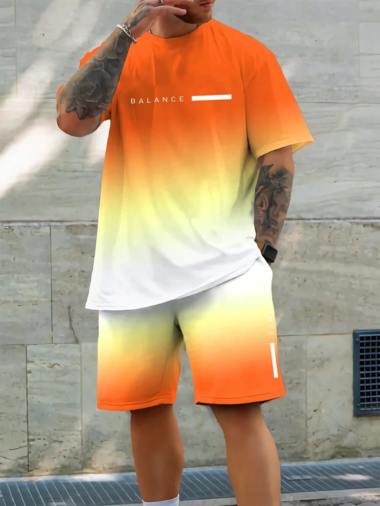 Men's 3D Palm Print Hawaiian Set – Summer Casual T-Shirt & Beach Shorts for Everyday, Vacation, Outdoor Wear