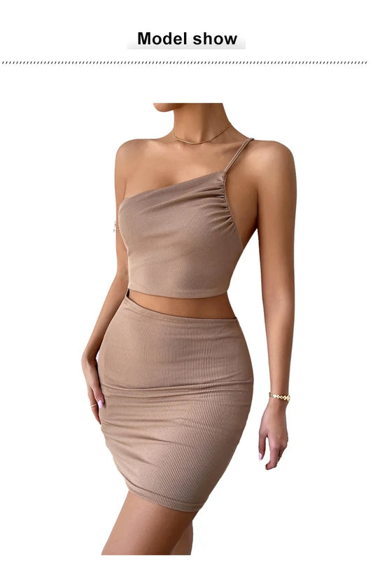 2025 Summer One-Shoulder Drawstring Bodycon Dress – European & American Style