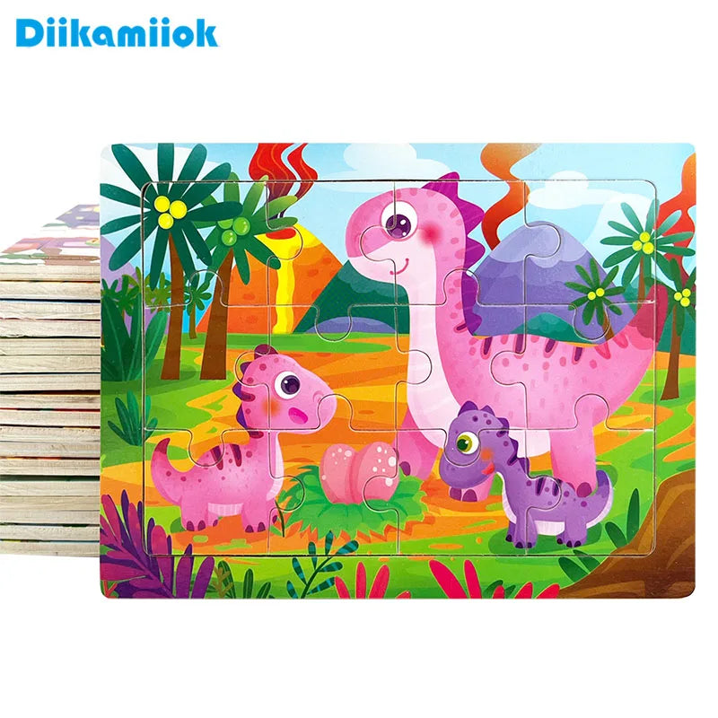 12-Piece Wooden Animal Jigsaw Puzzle – Montessori Educational Toy for Baby or Kids