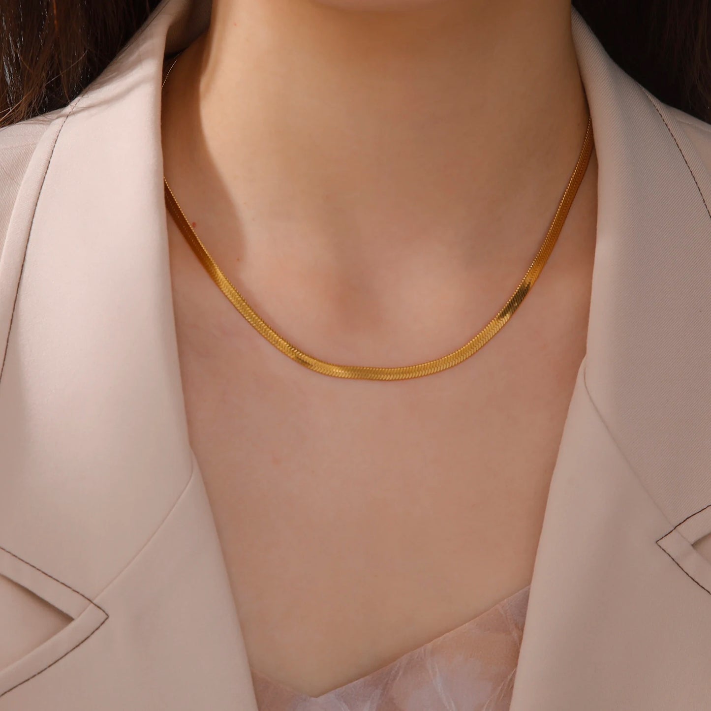 Skyrim Stainless Steel Snake Chain Necklace Gold Herringbone Choker for Women Men Trendy 2025 Jewelry Gift