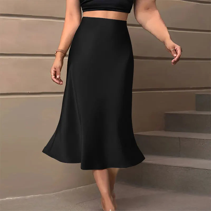 Women’s Satin A-Line Skirt – Korean Style High Waist Elegant Skirt